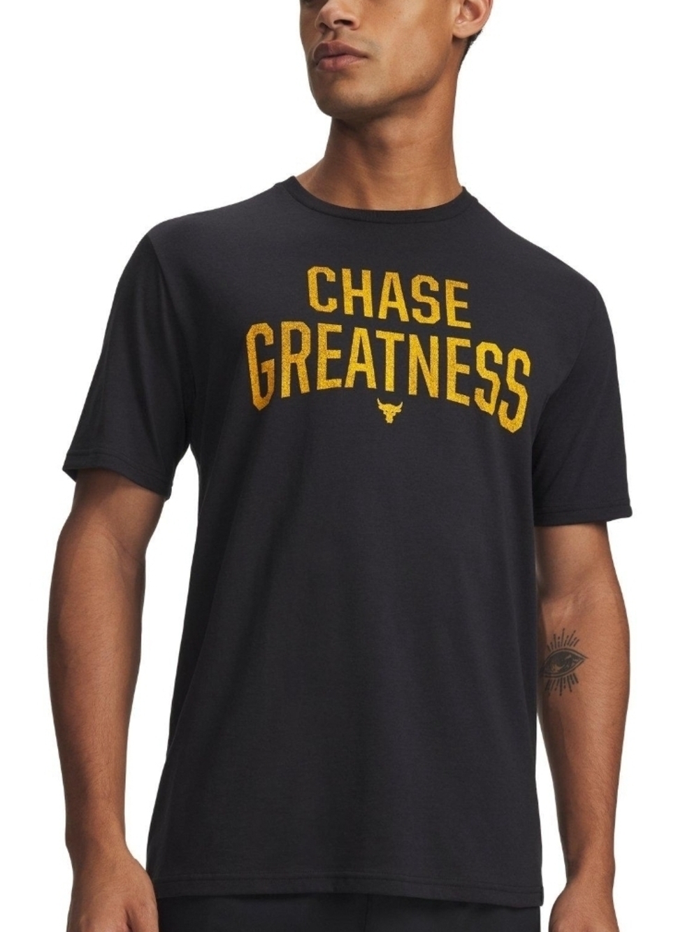 Under Armour Black Short Sleeve Tee with Yellow 'Chase Greatness' Graphic